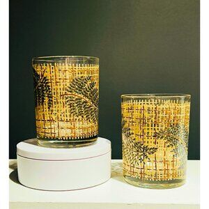 Vintage MCM Gold Lattice Fern Glasses|2 Highball Tumblers|1960s MCM Barware
